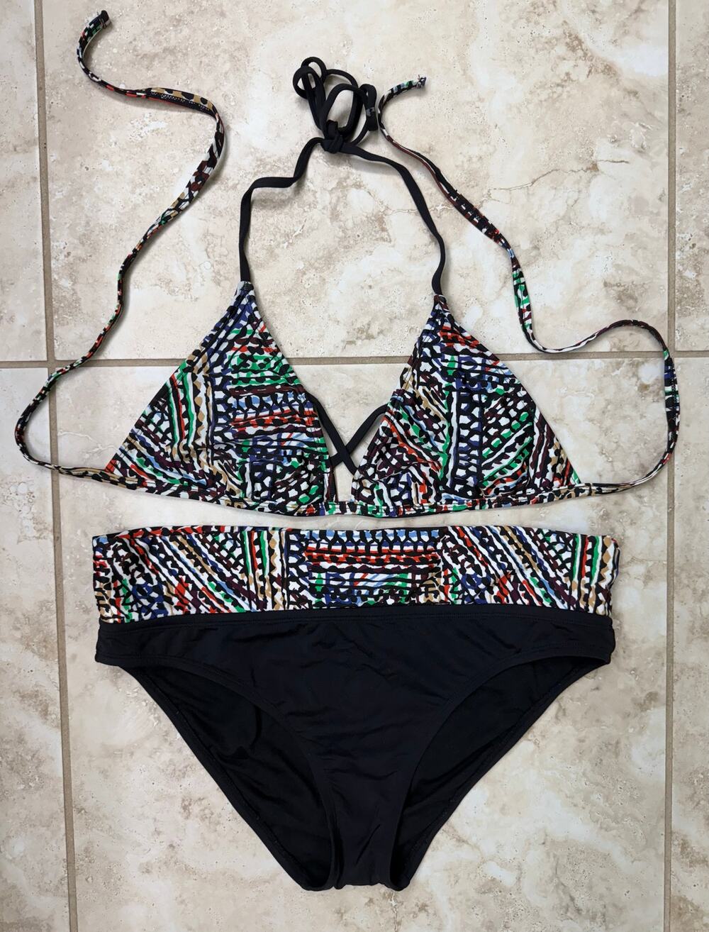 A.N.A. Large New two piece bathing suit halter tie neck